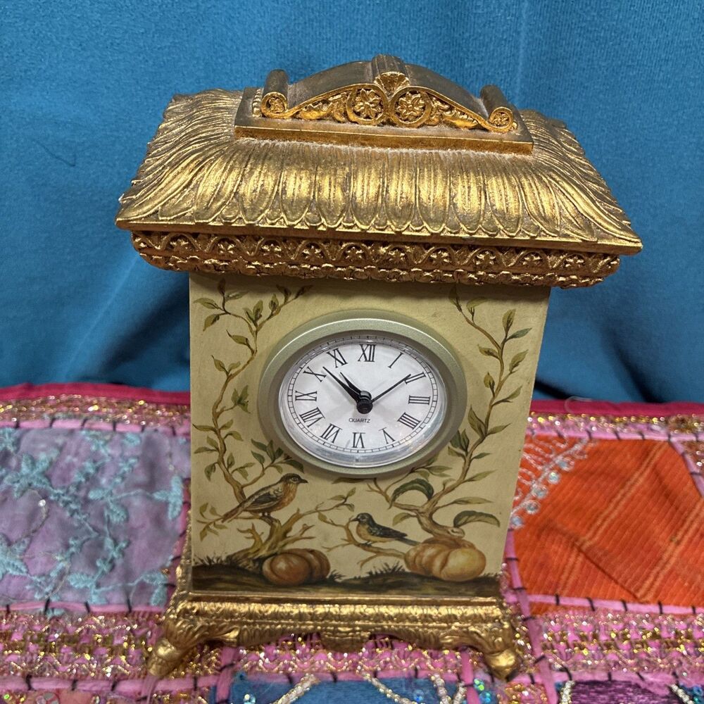Unbranded Gilded Boudoir Dresser, Desk, Table , Mantel Clock About 10 X 6.25 X 4